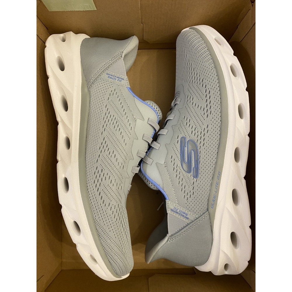 Skechers NIB Swift Fit Sz 6.5 Hands Free Grey Blue Glide-Lite 2.0 Slip On Shoes